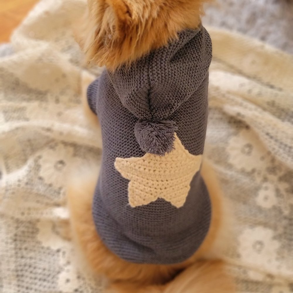 Knitted Dog Grey Sweater for Small dogs with Yellow Star